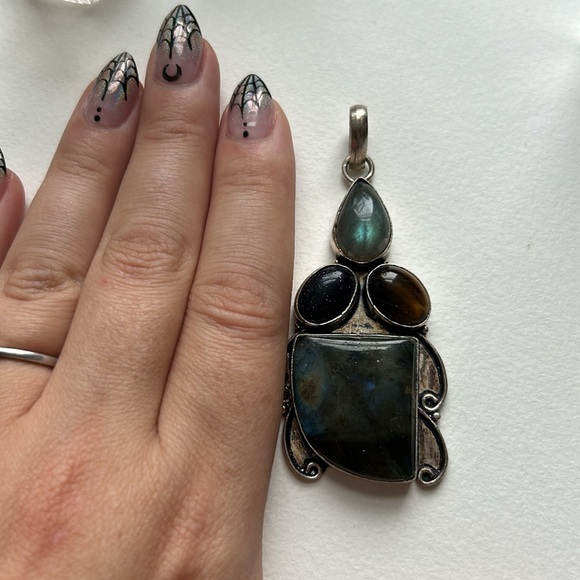 Labradorite, Sunstone and Tiger’s eye Sterling silver pendant - Picture 3 of 8